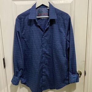 Robert Graham Blue Dress Button Down Shirt Cuffs Men’s Size Large